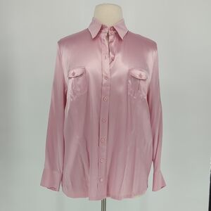00740 Basler Silk Button Down Satin Shirt Pink size 48/XXL preppy classic luxury